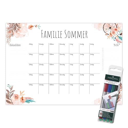Primus Print - Wunsch Kalender - personalisierter Wandkalender - Abwaschbarer Familienplaner aus Acryl (Boho) von Primus-Print.de