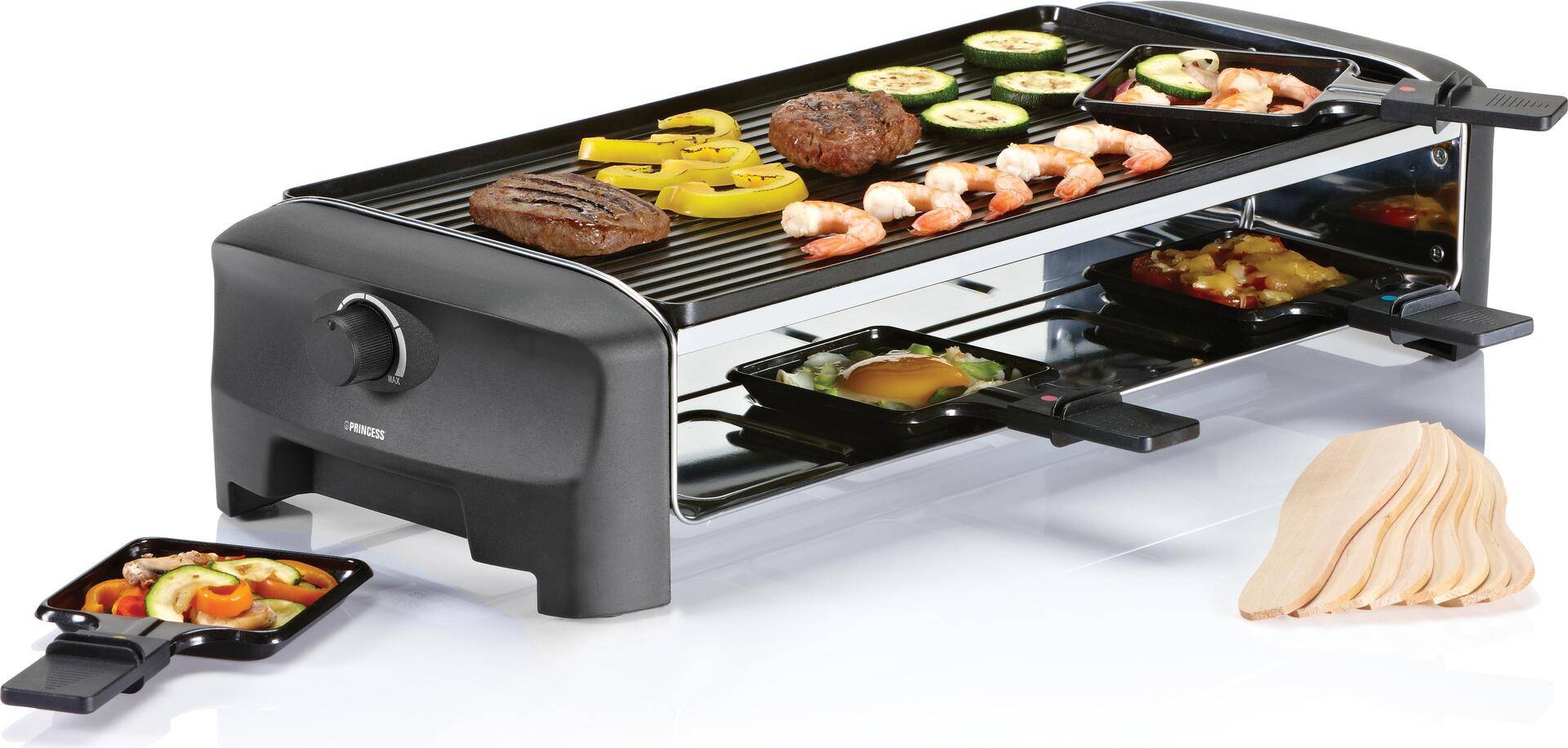 Princess 162840 Raclette 8 Grill & Teppanyaki Party - 1200 W - 220-240 V - 2,61 kg - 242 mm - 140 mm - 562 mm (162840) von Princess