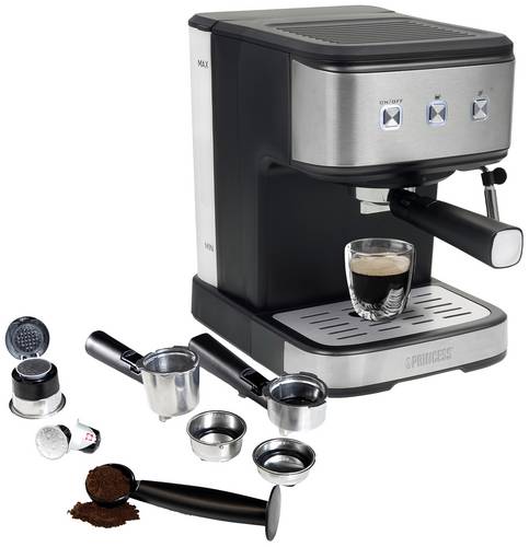 Princess 249413 Espressomaschine mit Siebträger Edelstahl, Schwarz 850W von Princess