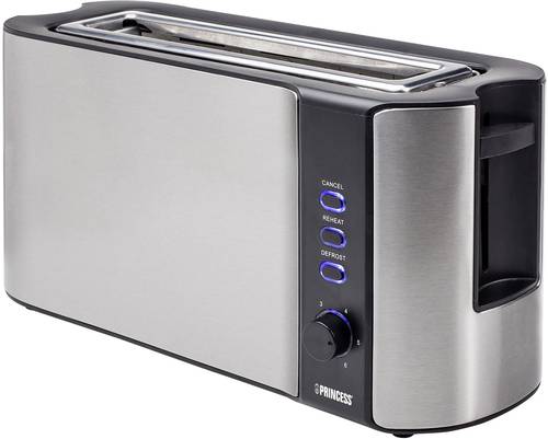 Princess Langschlitztoaster mit eingebautem Brötchenaufsatz Edelstahl, Schwarz von Princess