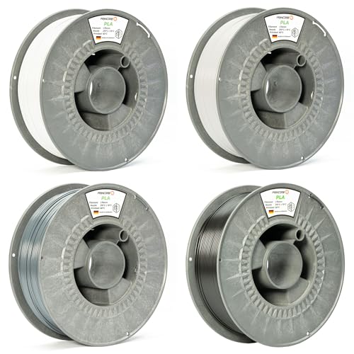 PRINCORE Filament PLA 1.75mm, 4er Bundle Weiss/Telegrau/Anthrazit/Schwarz, 3D Drucker PLA Filament, Druckmaterial (Weiss/Telegrau/Anthrazit/Schwarz, 4 x 1000g) von Princore