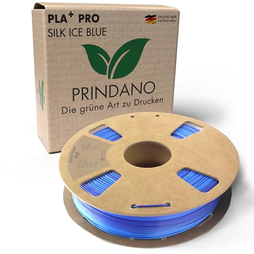 Prindano BIO PLA+ Filament 1.75mm PLA Plus 3D Drucker Filament 1 kg Spule Maßgenauigkeit +/- 0,03mm PLA+ FDM Druckerverbrauchsmaterial PLA+ Pro Silk Ice Blue von Prindano