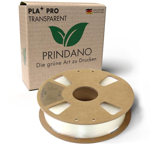 Prindano BIO PLA+ Filament 1.75mm PLA Plus 3D Drucker Filament 1 kg Spule Maßgenauigkeit +/- 0,03mm PLA+ FDM Druckerverbrauchsmaterial PLA+ Pro Transparent von Prindano