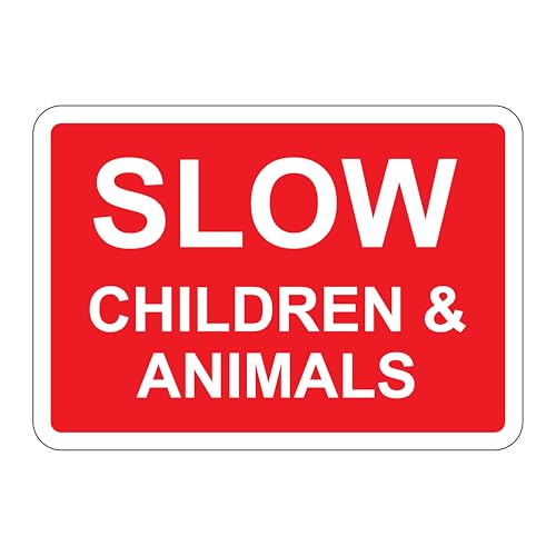 Sicherheitsschild "Slow Children and Animals" – 3 mm Aluminiumschild, 300 mm x 200 mm von Print-72 Ltd