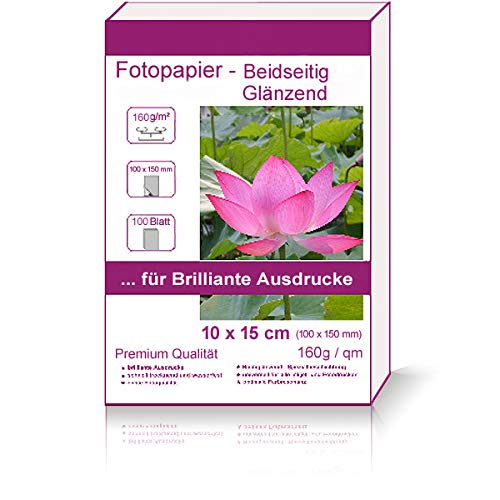 100 Blatt 10x15cm 160g/m² Fotopapier beidseitig hochglänzend Hglossy wasserfest Photopapier high glossy wasserfest photopaper photo paper beide Seiten glänzend 160g / m² 160g/qm 10x15 cm 10 x 15 cm von Print-Klex GmbH & Co.KG