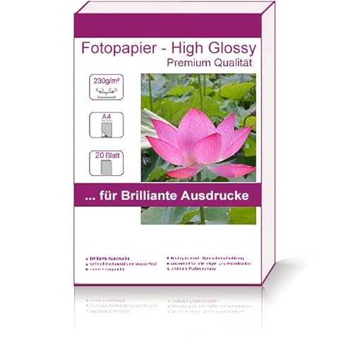 20 Blatt DIN A4 230g/m² Fotopapier Hglossy wasserfest Photopapier hochglänzend high glossy wasserfest photopaper photo paper DINA4 230g / m² 230g/qm von Print-Klex GmbH & Co.KG