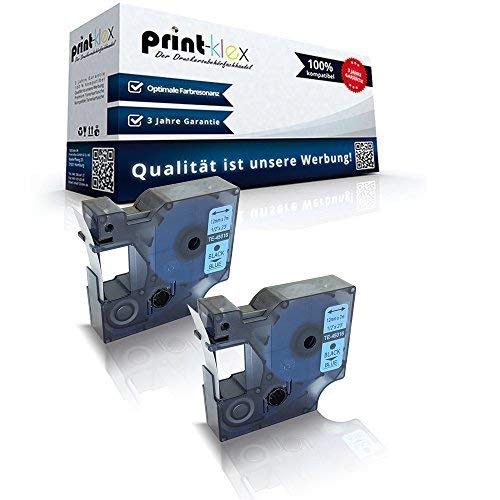 2X Print-Klex Schriftbänder kompatibel für Dymo D1 45016 Labelwriter400Duo Dymo 1000 1000 Plus 2000 3500 5500 Labelmaker 4500Pocket S0720540 Schwarz auf Blau BK-Blue Etikettenlabel - Easy Print Serie von Print-Klex GmbH & Co.KG