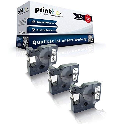 3X Print-Klex Schriftbänder kompatibel für Dymo D1 43613 Labelmanager 350 D Labelmanager 350 Series Labelmanager 360 D S0720780 6mmx7m 7 m x 6 mm BK-W Farbband - Label Office Serie von Print-Klex GmbH & Co.KG