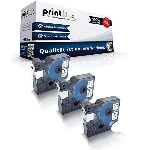 3X Print-Klex Schriftbänder kompatibel für Dymo D1 45013 MobileLabeler Labelpoint 100 150 200 250 300 350 Labelwriter 400Duo S0720530 12 mm 7 m Black - White Beschriftungsband - Easy Light Serie von Print-Klex GmbH & Co.KG