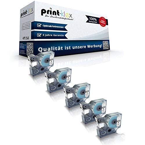 5X Print-Klex Schriftbänder kompatibel für Dymo D1 40913 Labelwriter400Duo 1000 Plus 2000 3500 5500 Pocket S0720980 9 mm x 7m Farb Kassette schwarz-weis - Easy Print Serie von Print-Klex GmbH & Co.KG
