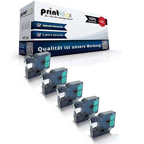 5X Print-Klex Schriftbänder kompatibel für Dymo D1 45019 Labelmanager350Series Labelmanager360D Labelmanager400 Labelmanager420P S0720590 7 m x 12 mm Nylon Band Schwarz/Grün - Color Serie von Print-Klex GmbH & Co.KG