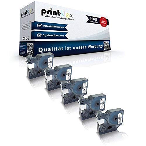 5X Print-Klex Schriftbänder kompatibel für Dymo D1 45020 Labelwriter 400 Duo Dymo 1000 1000Plus 2000 3500 5500 Labelmaker4500 Pocket S0720600 12mm Bechriftungs Etiketten Weiss/klar - Color Pro Serie von Print-Klex GmbH & Co.KG