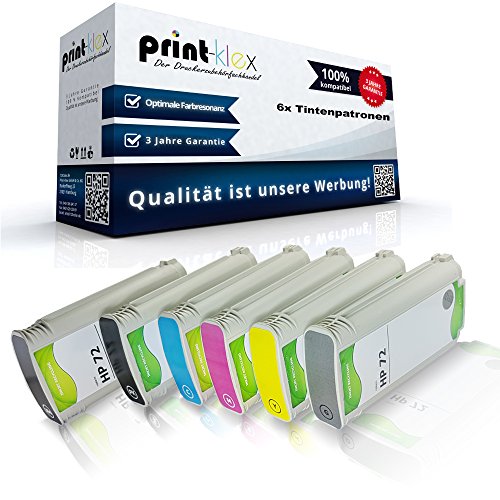 Print-Klex 6X Kompatible Tintenpatronen kompatibel für HP DesignJet T770 Series T790 T790 24 Inch HP72 HP 72 Magenta Yellow Foto Black Grau Schwarz Cyan - Toner Quantum Serie von Print-Klex GmbH & Co.KG