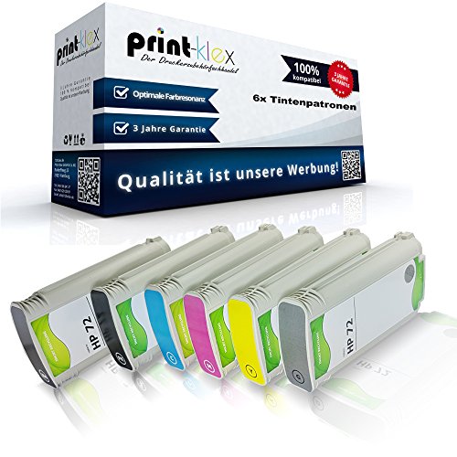Print-Klex 6x Kompatible Tintenpatronen kompatibel für HP DesignJet T770 Series T790 T790 24 Inch HP72 HP 72 Magenta Yellow Foto Black Grau Schwarz Cyan - Toner Quantum Serie von Print-Klex GmbH & Co.KG