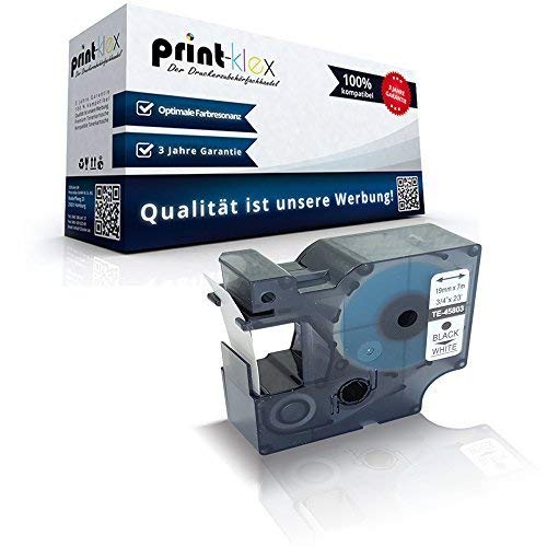 Print-Klex Schriftband kompatibel für Dymo 45803 2000 5500 Labelmanager 300 350 350D 350 Series 360D 400 S0720830 19 mm 7 m BK-W Beschriftungsband - Color Line Serie von Print-Klex GmbH & Co.KG