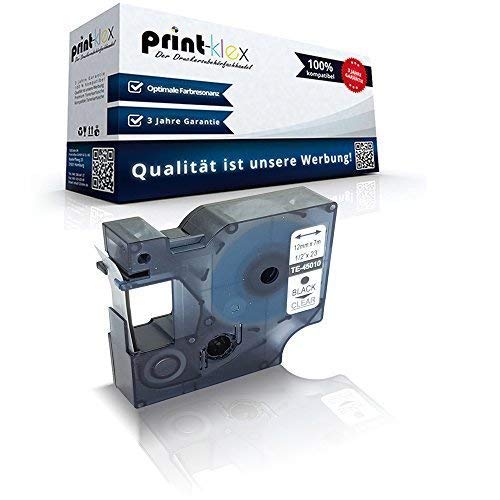 Print-Klex Schriftband kompatibel für Dymo D1 45010 1000 1000 Plus 2000 3500 5500 Labelmaker 4500 Pocket Labelmanager 100 Labelmanager 100 Plus S0720500 12 mmx7 m BK/Klar - Office Plus Serie von Print-Klex GmbH & Co.KG