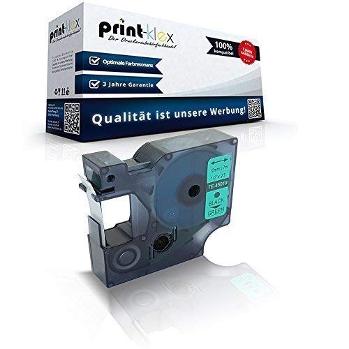 Print-Klex Schriftband kompatibel für Dymo D1 45019 LabelmanagerPC LabelmanagerPC2 LabelmanagerPnP MobileLabeler Labelpoint100 S0720590 12mmx7m Black/Green Drucker Etiketten - Easy Plus Serie von Print-Klex GmbH & Co.KG