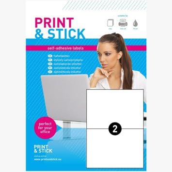 Universal Etiketten 2x 210 x 148 mm Bedruckbar Selbstklebend auf DIN A4 Bogen - 50 Blatt Universal Etiketten 2x 210 x 148 mm Bedruckbar Selbstklebend auf DIN A4 Bogen - 50 Blatt von Print&Stick