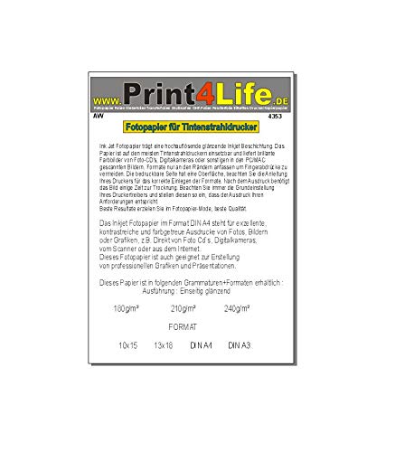 100 Blatt DIN A4 Glossy glänzendes Fotopapier 240g/m² ! 297mm x 210mm von Print4Life