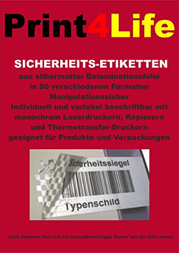 1050 Markierungspunkte Manipulationssichere Selbstklebende silbrig matte Sicherheits - Etiketten. Sicherheitsetiketten aus Delaminationsfolie. Adressetiketten Markierungspunkte Etikettenformat RUND Ø 24,0mm , 100 Blatt DIN A4, Dicke: 61µm, geeignet für S/W - Laserdrucker und S/W – Kopierer + Thermotransfer – Drucker. von Print4Life