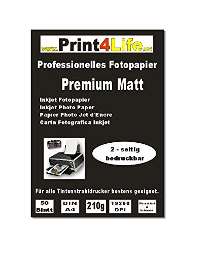 P4L – 100 Blatt BEIDSEITIGES hochwertiges Fotopapier Matt 220g/m² DIN A4 Inkjet von Print4Life