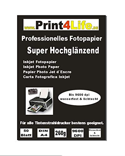Print4Life P4L – 100 Blatt DIN A4 Super Glossy Fotopapier 260g/m² von Print4Life