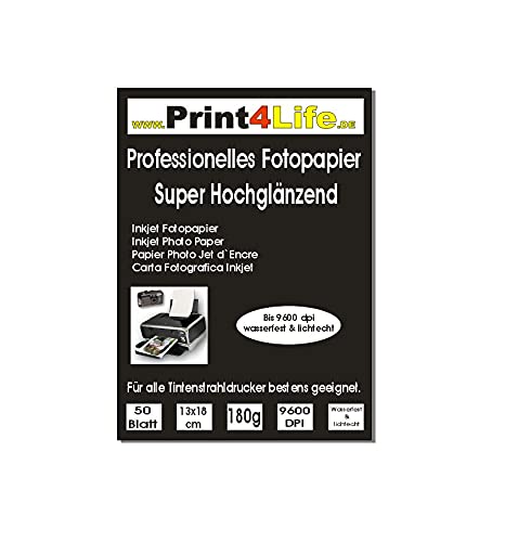 Print4Life P4L – 100 Blatt High Glossy Fotopapier 13x18 180g/m² von Print4Life