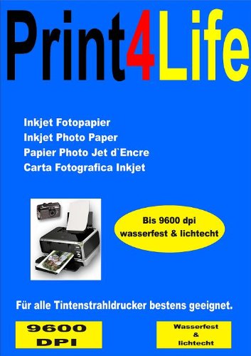 Print4Life P4L – 50 Blatt Fotopapier DIN A4, 180g/qm, high -Glossy (hoch-glänzend) -sofort trocken -wasserfest-hochweiß-sehr hohe Farbbrillianz, für Inkjet Drucker (Tintenstrahldrucker) von Print4Life