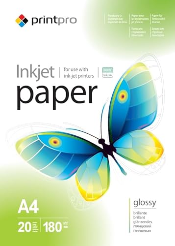 Fotopapier PrintPro by Colorway DIN A4 glänzend & weiß | Ideal für Tintenstrahldrucker | Fotopapier DIN A4 glänzend | Wasser- und Trockenfest | 180g/m² A4 20 Blatt von COLORWAY
