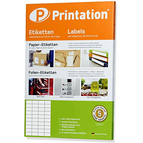 Etiketten 52,5 x 29,7 mm selbstklebend weiß - 400 Stück / 10 A4 Blätter 4x10 52,5x29,7-3651 von Printation