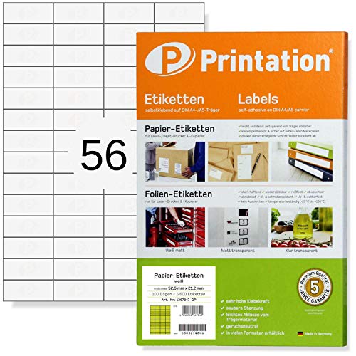 Universal Etiketten 52,5 x 21,2 mm weiß selbstklebend bedruckbar - 1400 Sticker auf 25 DIN A4 Bogen à 4x14 52,5x21,2 Labels - 3668 4273 5053 5080 LA110 von Printation