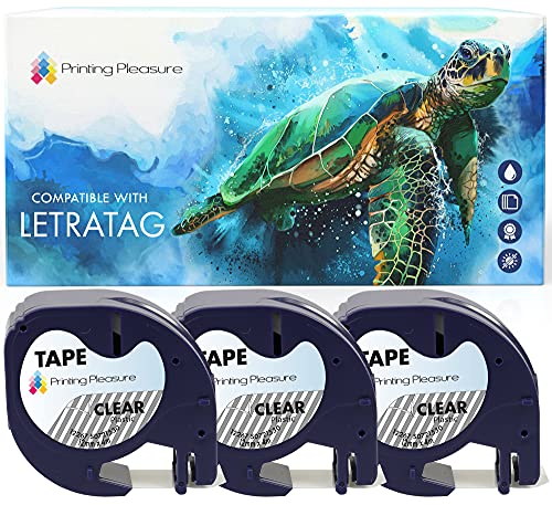 3x Schriftband kompatibel für Dymo LetraTag 12267 Schwarz auf Farblos (12mm x 4m), Kunststoff, laminiert, für Dymo LetraTag LT-100H, LT-100T, LT-110T, QX 50, XR, XM, 2000, Plus Etikettendrucker von Printing Pleasure