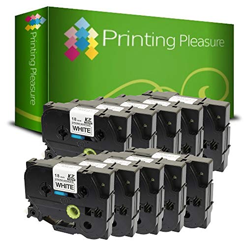 Printing Pleasure 10 x TZe-S241 TZ-S241 Schwarz auf Weiß, Schriftband kompatibel für Brother P-Touch | 18mm x 8m | Extra stark klebend von Printing Pleasure