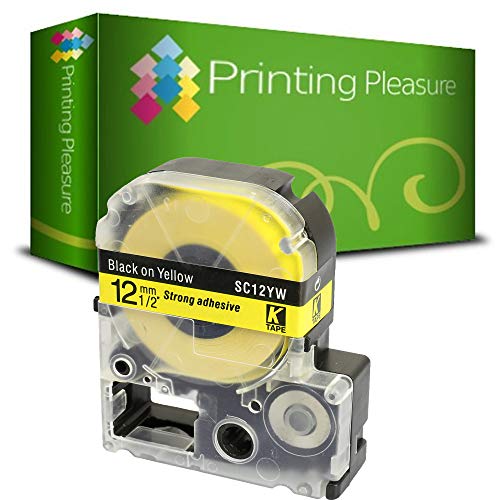 Schriftband kompatibel für Epson AC12YW Schwarz auf Gelb (12mm x 8m) für Epson LabelWorks LW-300, LW-400, LW-500, LM-700, LW-900P, KingJim TepraPro Etikettendrucker von Printing Pleasure