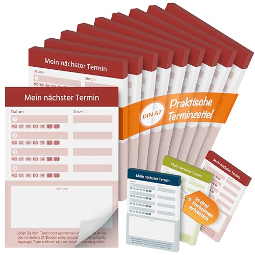 PRINTINO® 10 Terminblöcke je 50 Terminzettel, rot, DIN-A7, für Praxis, Ärzte, Heilpraktiker, Kosmetik, Physio, Massage von Printino