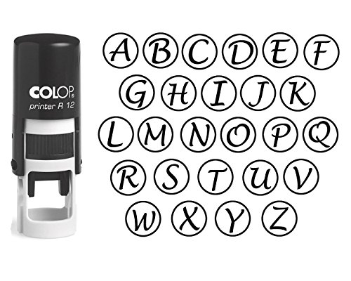 Benutzerdefinierte AZ Alphabet Stamp in schwarzer Tinte Monogramm Runde Stempel Selbst Farbwerk Initial Stempel Colop Mini Stamper 12 mm von Printtoo
