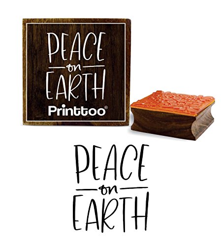 Printtoo Square Holz Stempel Frieden auf der Erde Schriftart Tagebuch Karte Drucken Block-2 x 2 Zoll von Printtoo