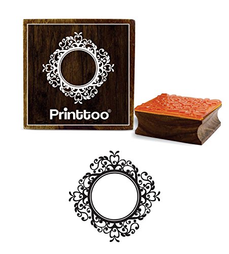 Printtoo im viktorianischen Stil Runde Rahmen Design Square Brown Holzstempel-4 x 4 Zoll von Printtoo