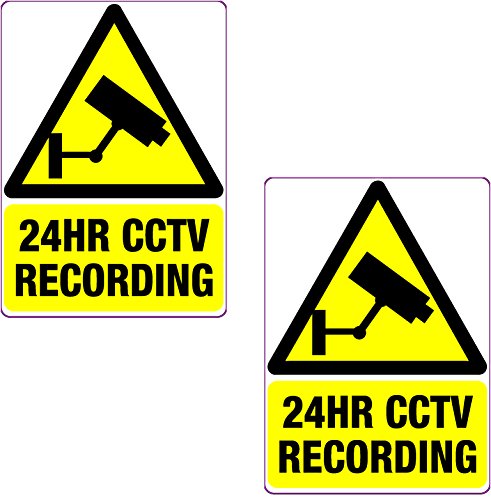 2 x 24-Stunden-CCTV Aufnahme Aufkleber schwarz 100 x 70 mm Bedruckte Vinyl Label Home Shop Business von Printwhizz Ltd