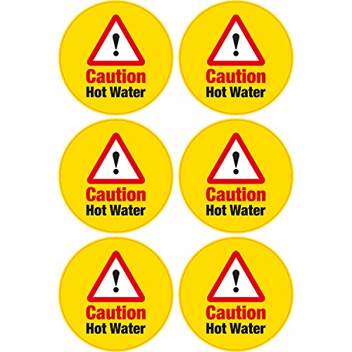 6 x Warnaufkleber aus Vinyl mit Aufschrift"Caution Hot Water", 65 mm von Printwhizz Ltd