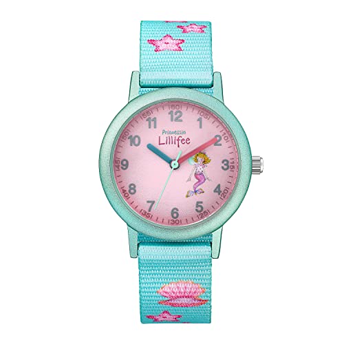 Prinzessin Lillifee Armbanduhr Mädchen Kinder Quarzuhr Analog, mit Textil Armband, Türkis, 3 bar Wasserdicht, Kommt in Uhren Geschenk Box, 2031754 von Prinzessin Lillifee