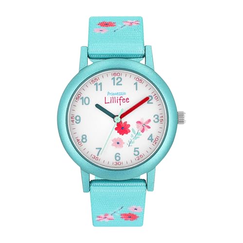 Prinzessin Lillifee Armbanduhr Mädchen Kinder Quarzuhr Analog, mit Textil Armband, Türkis, 3 bar Wasserdicht, Kommt in Uhren Geschenk Box, 2031757 von Prinzessin Lillifee