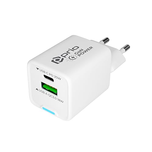 prio Ladegerät GaN Power 20W PD (USB C) + QC 3.0 (USB A) weiß von Prio