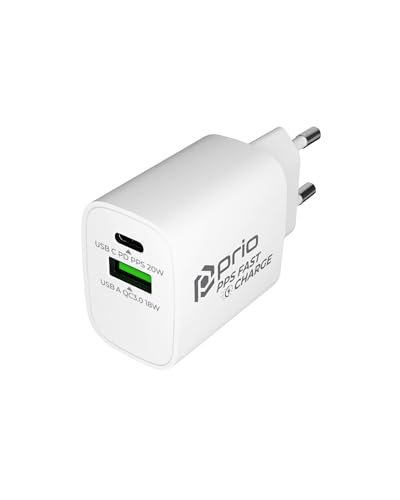 prio Schnellladegerät 20W PD (USB C) + QC 3.0 (USB A) weiß von Prio