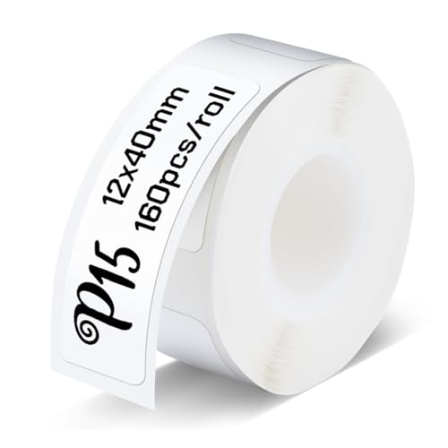 Pristar P15 Etikettenband, 12 mm x 40 mm, selbstklebendes Thermo-Etikettenpapier, kompatibel mit P15 Etikettendrucker, weiß, 160 Etiketten/Rolle, 1 Rolle von Pristar