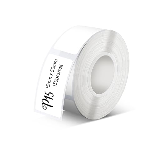 Pristar P15 Etikettenband, 15 mm x 50 mm, selbstklebendes Thermoetikettenpapier, kompatibel mit P15 Etikettendrucker, weiß, 130 Etiketten/Rolle, 1 Rolle von Pristar