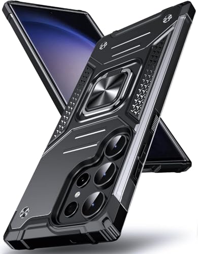 Pritify Armor Schutzhülle für Samsung S24 Ultra mit Ständer und erhöhter Kamera, militärische Qualität, verstärkter Metallring, unterstützt magnetische Autohalterung, Schwarz Pritify Armor Schutzhülle für Samsung S24 Ultra mit Ständer und erhöhter Kamera, militärische Qualität, verstärkter Metallring, unterstützt magnetische Autohalterung, Schwarz von Pritify