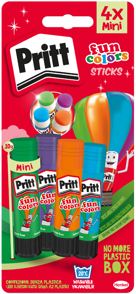 Pritt Klebestift Fun Colors, 4er Blisterkarte von Pritt