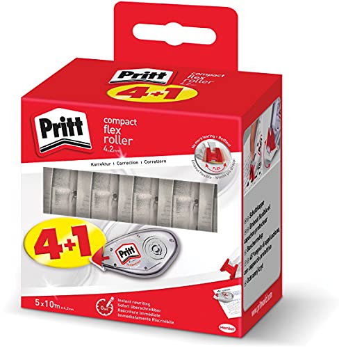 Pritt Korrekturroller Compact Flex, sofort überschreibbar, einfache Anwendung durch flexible Spitze, Bandlänge 10 m, Bandbreite 4,2 mm, 5-er Pack Spar-Set, 2382016, Weiß Pritt Korrekturroller Compact Flex, sofort überschreibbar, einfache Anwendung durch flexible Spitze, Bandlänge 10 m, Bandbreite 4,2 mm, 5-er Pack Spar-Set, 2382016, Weiß von Pritt