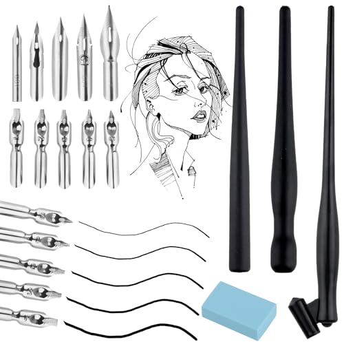 Prmape 13 Stück Federhalter und Halter Set, Federhalter und Halter Set Manga Cartoon Comic Dip Pen mit Stifthaltern, 2 Federhalter 5 Federn 1 Radiergummi für Karikaturisten Künstler Designer von Prmape
